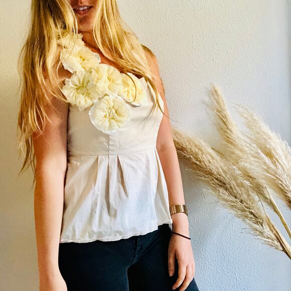 ANTHROPOLOGIE From The Meadow Cream White Floral Ruffle Appliqué Tank Blouse 10 - Picture 2 of 9